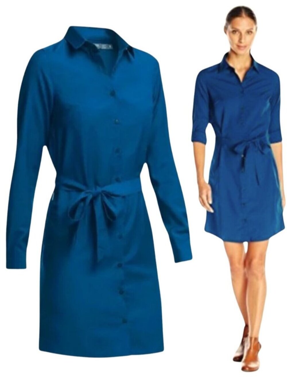 ICEBREAKER Destiny Merino Wool Long Sleeve Women's Shirt Dress Size Small Blue